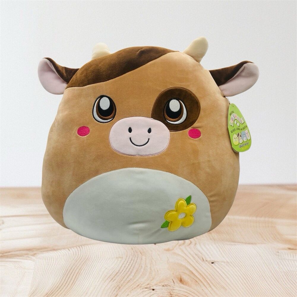 Kellytoy Squishmallow 16" Sage the Cow Tan And White Plush Stuffed Animal NEW